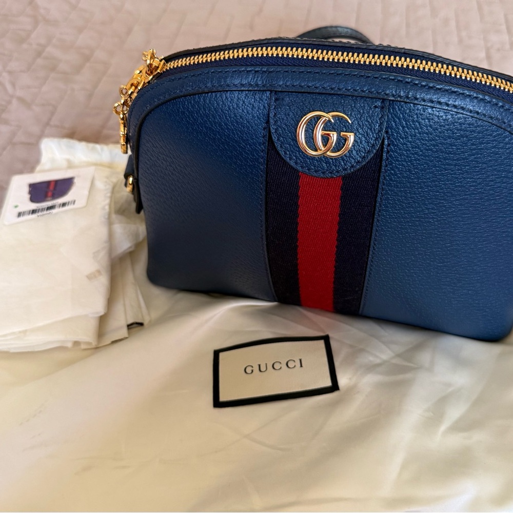 Gucci Navy Blue Crossbody Bag with Red Stripe